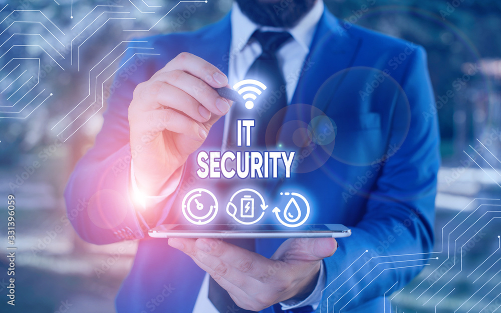 Poster conceptual hand writing showing it security. concept meaning protection of data or digital asset aga
