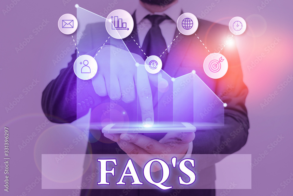 Poster word writing text faq s. business photo showcasing list of questions and answers relating to particu