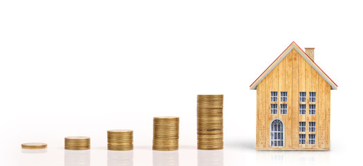 House Model and coins . Housing Real Estate concept. home business idea