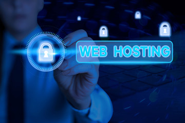 Writing note showing Web Hosting. Business concept for business of providing storage space and...