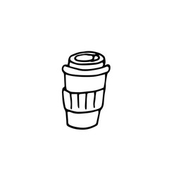 Hand drawn paper cup of coffee. Doodle vector illustration. 