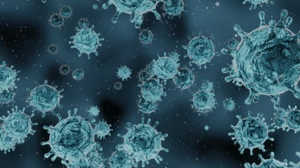 corona virus 2019-ncov flu outbreak, microscopic view of floating influenza virus cells, SARS pandemic risk concept, motion background, video 4k 3840x2160, 3D render animation