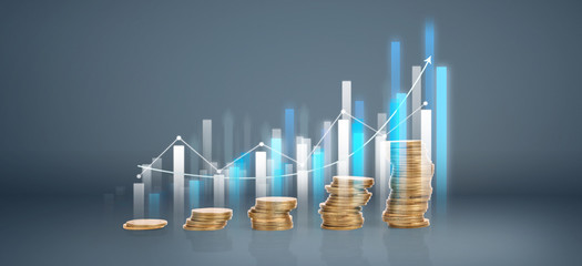 Graph stock market. Coins on stacks. investment and saving concept