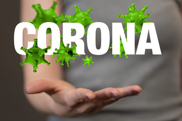 Hologram of coronavirus COVID-2019 on a blue futuristic background. Deadly type of virus 2019-nCoV....