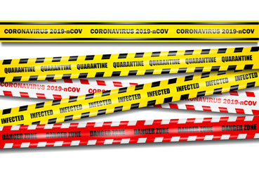 Coronavirus 2019-nCOV realistic seamless yellow and red tapes on isolated background, set coronavirus tapes, realistic vector illustration