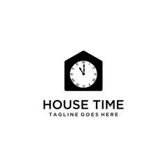 Creative modern clock sign with house sign logo design template