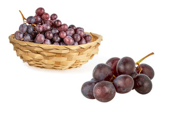 slice and ripe sweet bunch of grapes isolated on white background