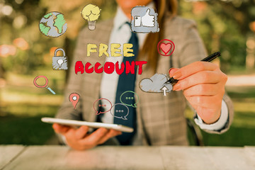Conceptual hand writing showing Free Account. Concept meaning signing up demonstratingal...