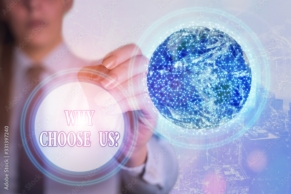 Poster word writing text why choose us question. business photo showcasing list of advantages and disadvant
