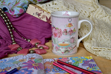 Floral pink China mug