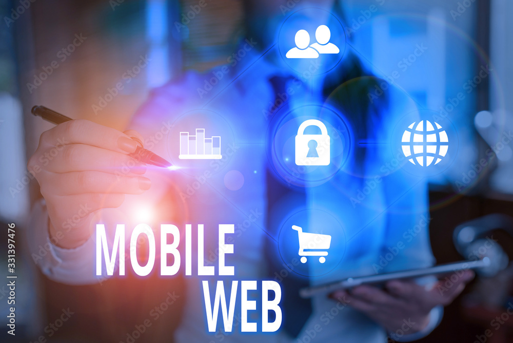 Poster text sign showing mobile web. business photo showcasing browserbased internet services accessed from