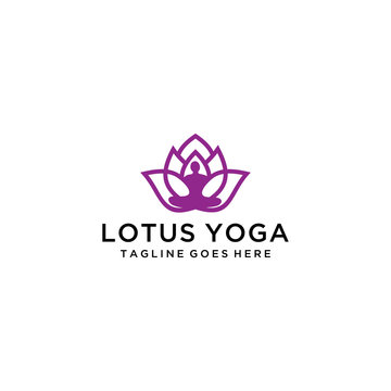 Illustration of a lotus flower with someone who is meditating yoga in it.
