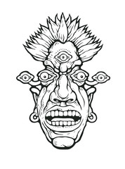 A crazy character with five eyes. Symbol for t-shirt print or tattoo. Vector illustration.