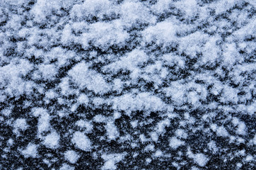Snow flakes white texture on black dark background