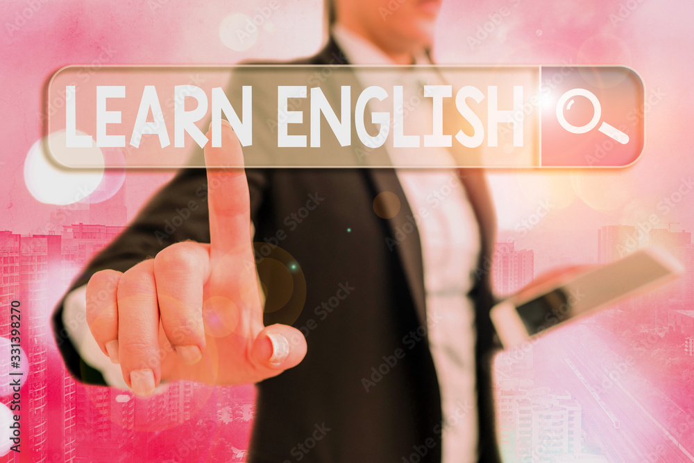 Poster writing note showing learn english. business concept for gain acquire knowledge in new language by s