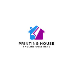 Illustration of a house combined with sheets of paper is a place for printing logo design.
