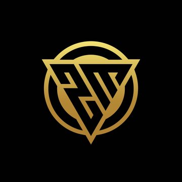 ZM logo monogram with triangle shape and circle rounded isolated on gold colors