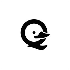 Letter Q Duck Logo Design Vector Illustration, Letter Q Duck Logo Design Template Vector Image, Unique Letter Q Duck Logo Design