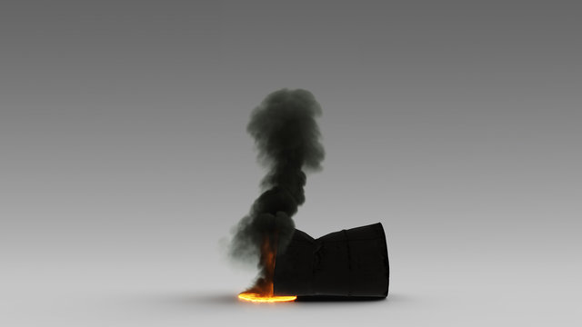	 Oil Barrel on Fire Billowing Black Smoke Pollution Climate Change	