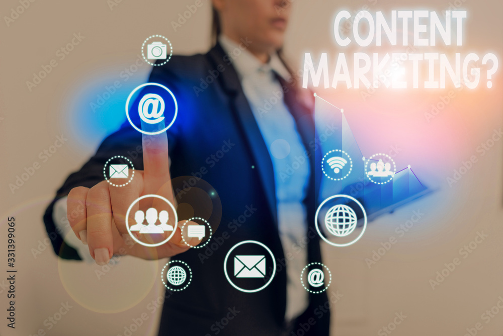 Aufkleber handwriting text content marketing question. conceptual photo involves creation and sharing of onlin