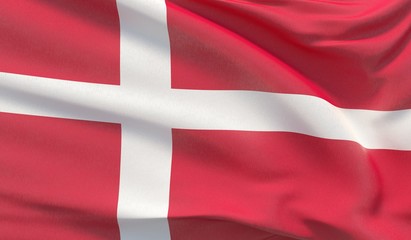 Obraz premium Waving national flag of Denmark. Waved highly detailed close-up 3D render.
