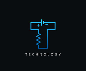 Electric T Letter Icon Design With Electrical Engineering Component Symbol.