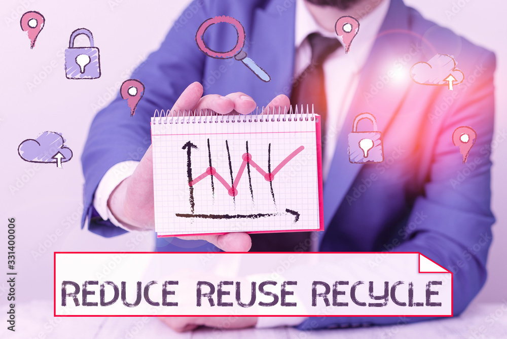 Poster writing note showing reduce reuse recycle. business concept for environmentallyresponsible consumer 