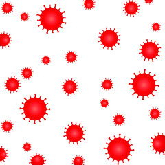 Coronavirus pattern icon. Red virus disease symbol. Influenza epidemic wallpaper background texture logo. Covid-19 sign. Isolated on white background. Vector illustration image.