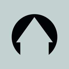 Vector icon of a house. Silhouette of a house on a black circle.