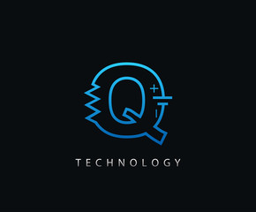 Electric Q Letter Icon Design With Electrical Engineering Component Symbol.