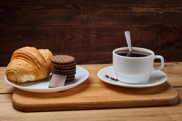 hot coffee put on table, drink breakfast in the morning day