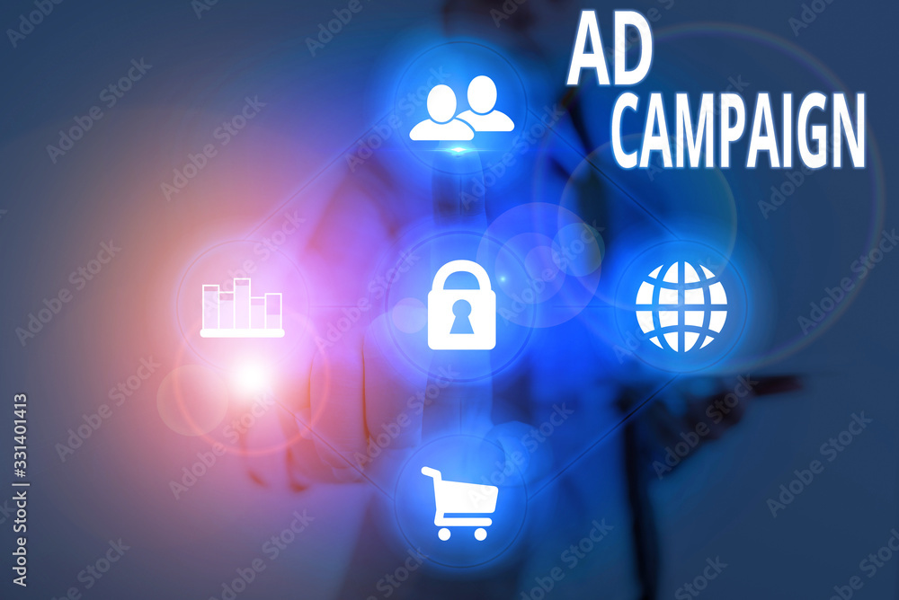 Poster writing note showing ad campaign. business concept for an organized course of action to promote a pr