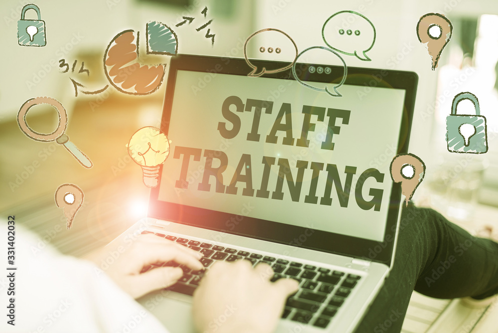 Poster word writing text staff training. business photo showcasing learn specific knowledge improve perform