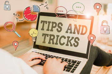 Word writing text Tips And Tricks. Business photo showcasing means piece advice maybe suggestion...