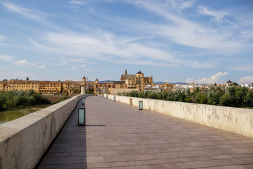 Deserted Roman Bridge leading into Cordoba Spain during the COVID-19 Virus outbreak