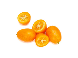 ripe kumquat fruits, isolated on a white background