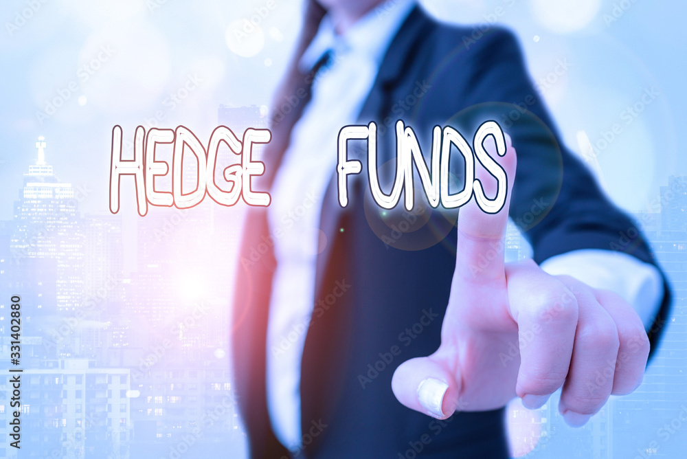 Poster writing note showing hedge funds. business concept for basically a fancy name for an alternative inv