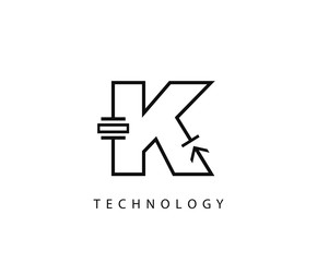 Electrical K Letter Icon Design With Electrical Engineering Symbol Element.