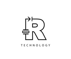 Electrical R Letter Icon Design With Electrical Engineering Symbol Element.