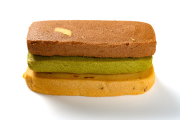side view different flavors sweet cookies on white background