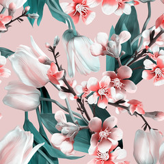 Spring flowers seamless pattern. Floral background.  Watercolor  Illustration. - 331403629