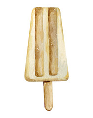Watercolor illustration of juicy ice creams on wooden stick