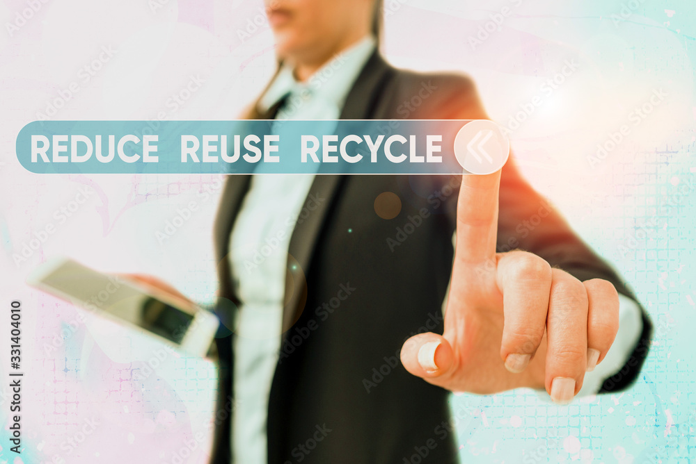 Aufkleber writing note showing reduce reuse recycle. business concept for environmentallyresponsible consumer 