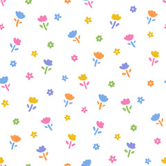 Cute Spring Flower Pattern - Seamless Vector Background
