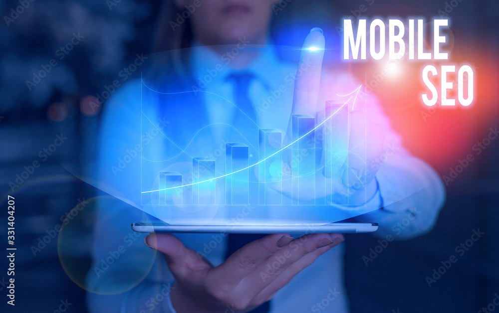 Poster text sign showing mobile seo. business photo showcasing process of optimizing a website to rank for 