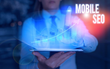 Text sign showing Mobile Seo. Business photo showcasing process of optimizing a website to rank for...