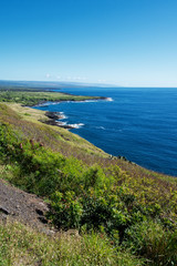 Vertical view of the coastline near green sand beach in Big Island Hawaii