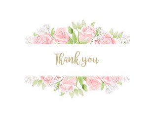 Thank You invitation card template with beautiful pink roses