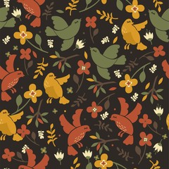 Vector seamless pattern-a beautiful pattern with flowers and birds. Background for textiles. - 331406822