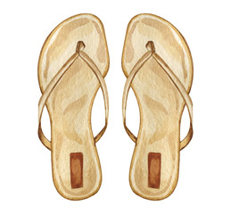 Watercolor illustration of summer shoes flips